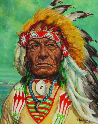 Elizabeth Tangye Lochrie (American, 1890-1981) Chief Dewey Beard or Iron Hail, 1965, oil on canvas, 20¼ x 16 inches, Montana Institute of the Arts Collection